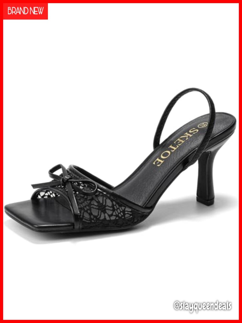 Bow Kitten Heels Square Toe Mesh Slingback Sandals Wedding Party